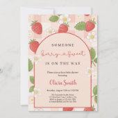 Berry sweet pink strawberry babyshower party 招待状 (正面)