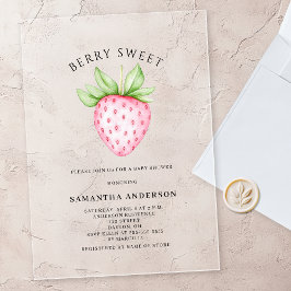 Berry Sweet Pink Strawberry Girl Baby Shower アクリル招待状