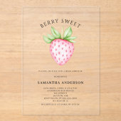 Berry Sweet Pink Strawberry Girl Baby Shower アクリル招待状 (正面)