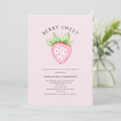 Berry Sweet Pink Strawberry Girl Baby Shower 招待状 (スタンド正面)
