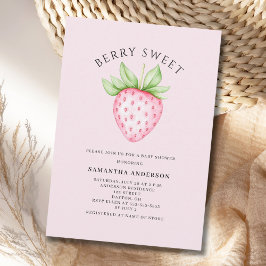 Berry Sweet Pink Strawberry Girl Baby Shower 招待状