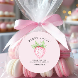 Berry Sweet Pink Strawberry Watercolor Baby Shower ラウンドシール