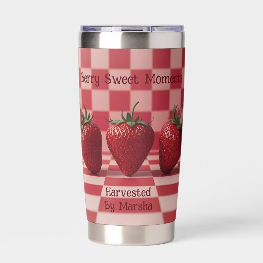 Berry Sweet Red Checkered Strawberry Tumbler 保温保冷タンブラー (正面)