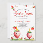 Berry Sweet Strawberries Joint 2 Siblings Birthday 招待状 (正面)