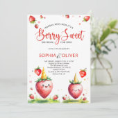 Berry Sweet Strawberries Joint 2 Siblings Birthday 招待状 (スタンド正面)