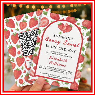 Berry Sweet Strawberry ベビーシャワー QR RSVP 招待状
