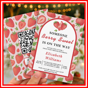 Berry Sweet Strawberry ベビーシャワー QR RSVP 招待状