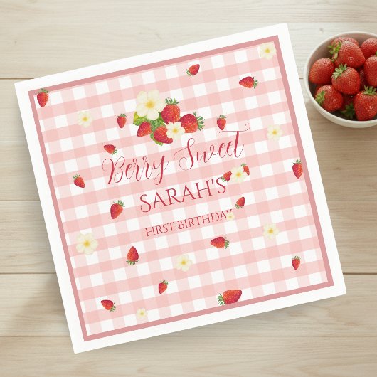 Berry Sweet Strawberry 1st Birthday Party スタンダードカクテルナプキン