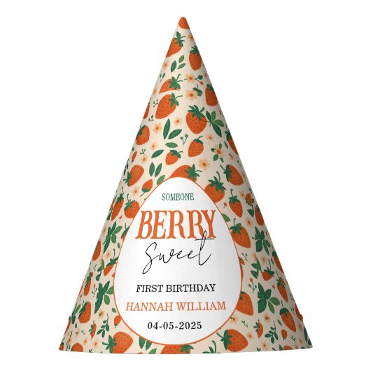 Berry Sweet Strawberry 1st Birthday Party パーティーハット (正面)