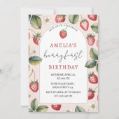 Berry Sweet Strawberry 1st Birthday Party 招待状 (正面)