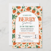 Berry Sweet Strawberry 1st Birthday Party 招待状 (正面)