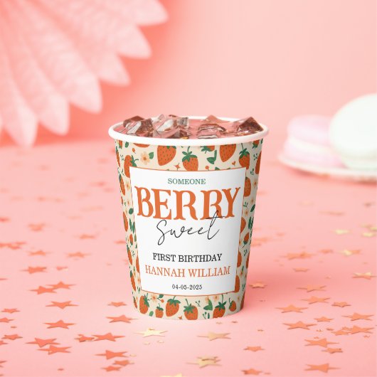 Berry Sweet Strawberry 1st Birthday Party 紙コップ (インサイチュ)
