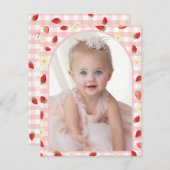 Berry Sweet Strawberry 1st Birthday Photo  サンキューカード (正面/裏面)