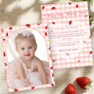 Berry Sweet Strawberry 1st Birthday Photo サンキューカード