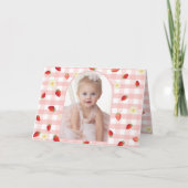Berry Sweet Strawberry 1st Birthday Photo Folded H サンキューカード (正面)