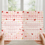 Berry Sweet Strawberry 1st Birthday Photo Folded V サンキューカード