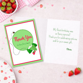 Berry Sweet Strawberry 1st Birthday Thank You Card サンキューカード