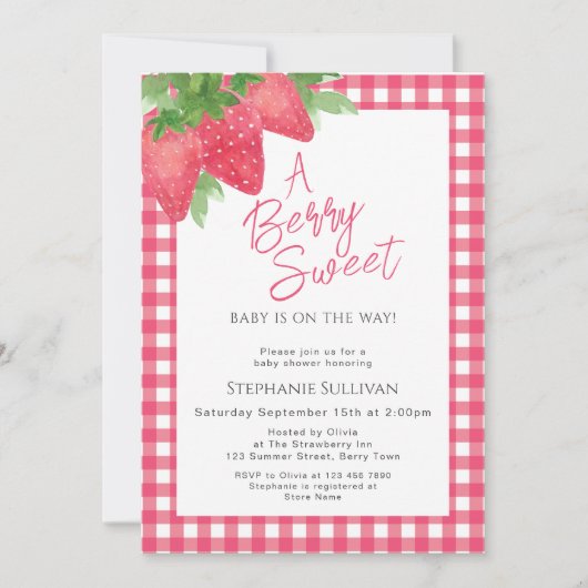 Berry Sweet Strawberry Baby Girl Shower 招待状 (正面)
