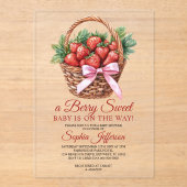 Berry Sweet Strawberry Baby Shower アクリル招待状 (正面)
