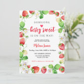 Berry Sweet Strawberry Baby Shower 招待状 (スタンド正面)