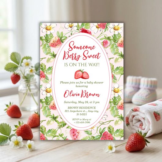 Berry Sweet Strawberry Baby Shower 招待状