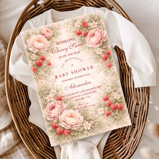 Berry Sweet Strawberry Baby Shower 招待状