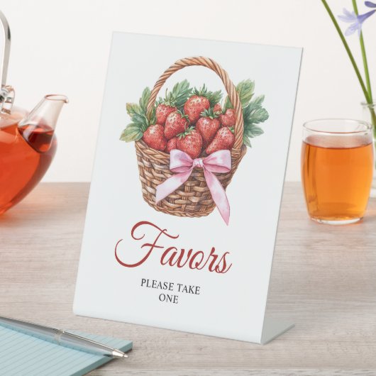 Berry Sweet Strawberry Baby Shower Favors Sign 台座サイン (インサイチュ)