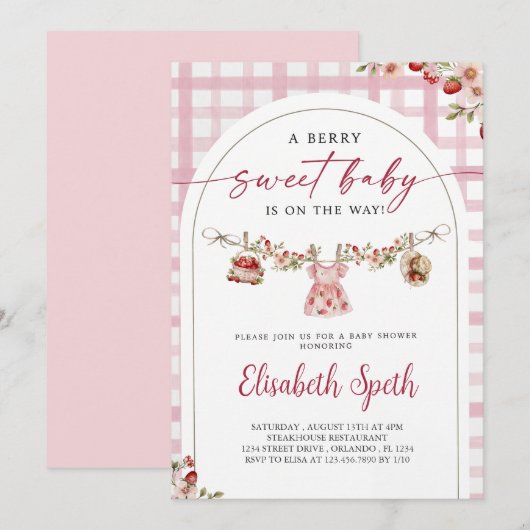 Berry Sweet Strawberry Baby Shower Invitation 招待状 (正面/裏面)