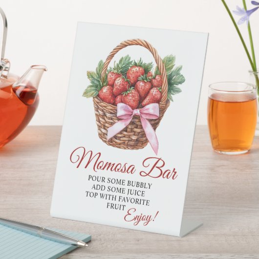 Berry Sweet Strawberry Baby Shower Mimosa Bar Sign 台座サイン (インサイチュ)