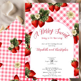 Berry Sweet Strawberry Baby Shower Red Gingham 招待状