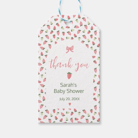 Berry Sweet Strawberry Baby Shower Thank You ギフトタグ (正面)