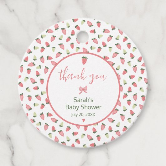 Berry Sweet Strawberry Baby Shower Thank You フェイバータグ (正面)
