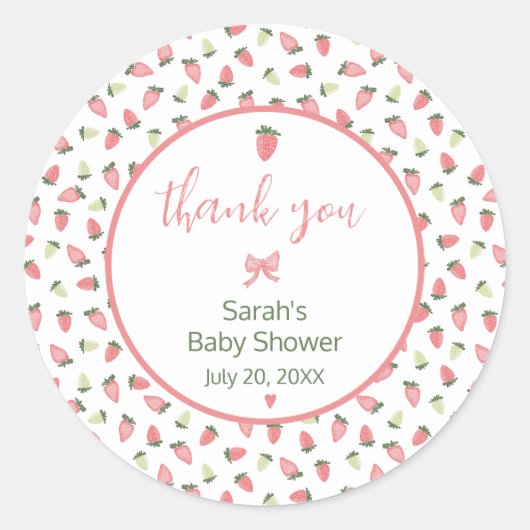 Berry Sweet Strawberry Baby Shower Thank You ラウンドシール (正面)