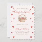 Berry Sweet Strawberry Coquette Hearts Baby shower 招待状 (正面)