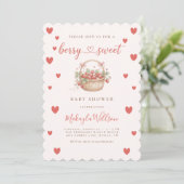 Berry Sweet Strawberry Coquette Hearts Baby shower 招待状 (スタンド正面)