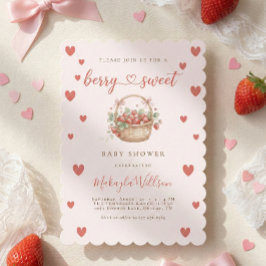 Berry Sweet Strawberry Coquette Hearts Baby shower 招待状