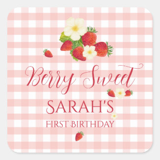 Berry Sweet Strawberry Favor Gift 1st Birthday  スクエアシール
