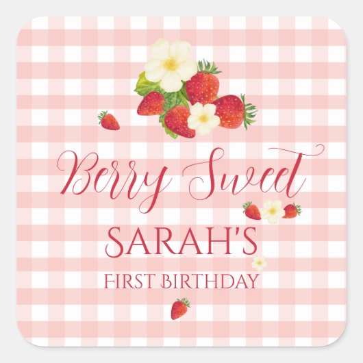 Berry Sweet Strawberry Favor Gift 1st Birthday  スクエアシール (正面)