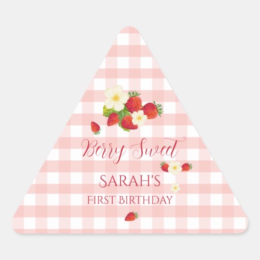 Berry Sweet Strawberry Favor Gift 1st Birthday  三角形シール (正面)