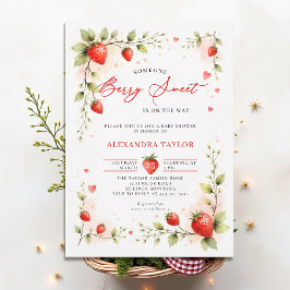 Berry Sweet Strawberry Garden Summer Baby Shower 招待状