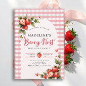 Berry Sweet Strawberry Gingham Summer 1st Birthday 招待状