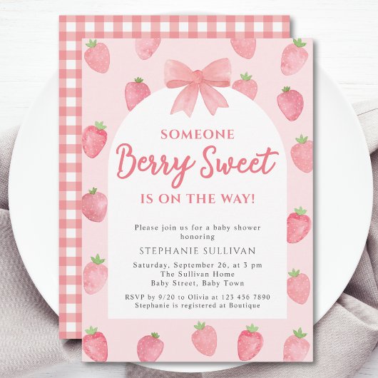 Berry Sweet Strawberry Girl Baby Shower  招待状