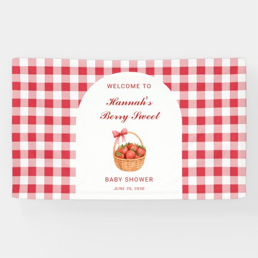 Berry Sweet Strawberry Girl Baby Shower Welcome 横断幕 (横)