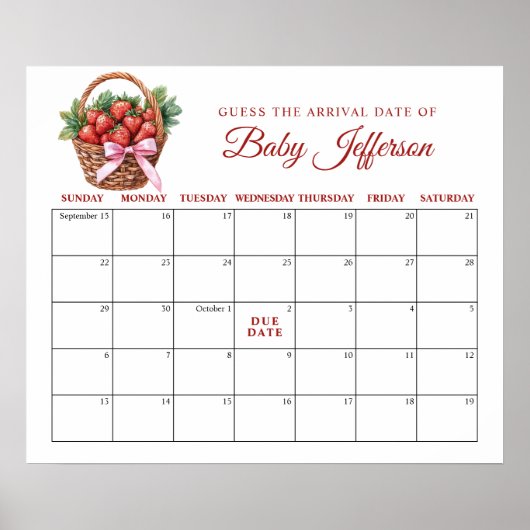 Berry Sweet Strawberry Guess Due Date Calendar ポスター (正面)