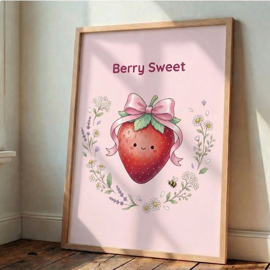 Berry Sweet Strawberry Kawaii Cute Wall Art Poster ポスター