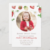 Berry Sweet Strawberry Photo Birthday 招待状 (正面/裏面)