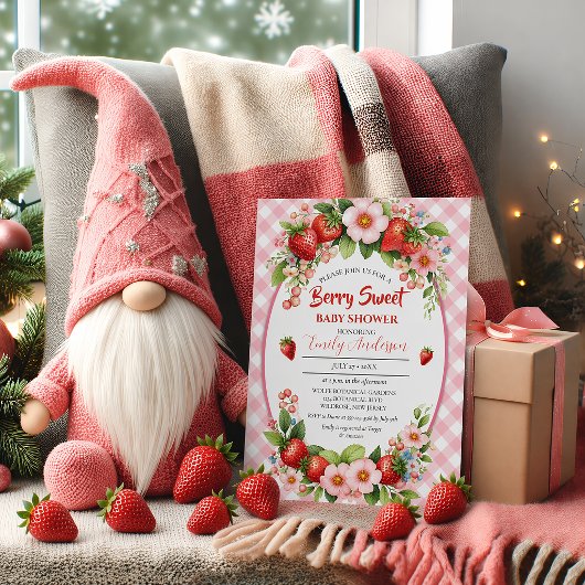 Berry Sweet Strawberry Pink Floral Baby Shower | 招待状