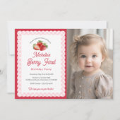 Berry Sweet-Strawberry Pink Gingham Photo 招待状 (正面)