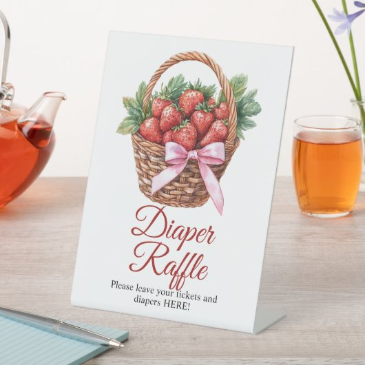 Berry Sweet Strawberry Shower Diaper Raffle Sign 台座サイン (インサイチュ)