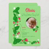 Berry Sweet Strawberry Vine 1st Birthday Girl 招待状 (正面/裏面)
